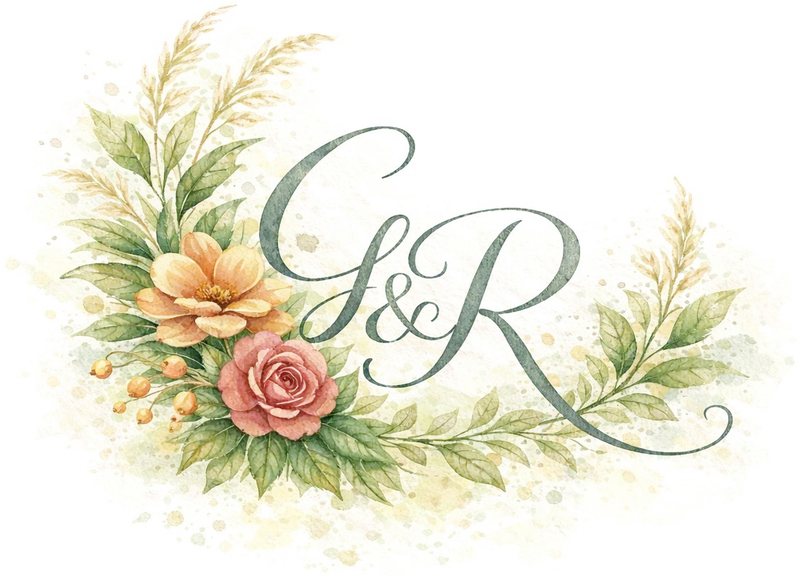 Monograma G&R com flores em aquarela